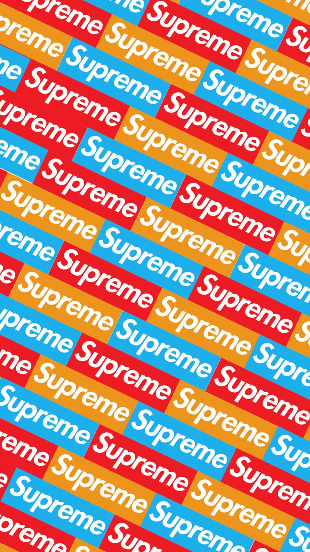 Supreme iPhone 桌布 壁紙 — 紅色、藍色和橙色的鮮豔重複Supreme標誌創造出大膽的圖案。