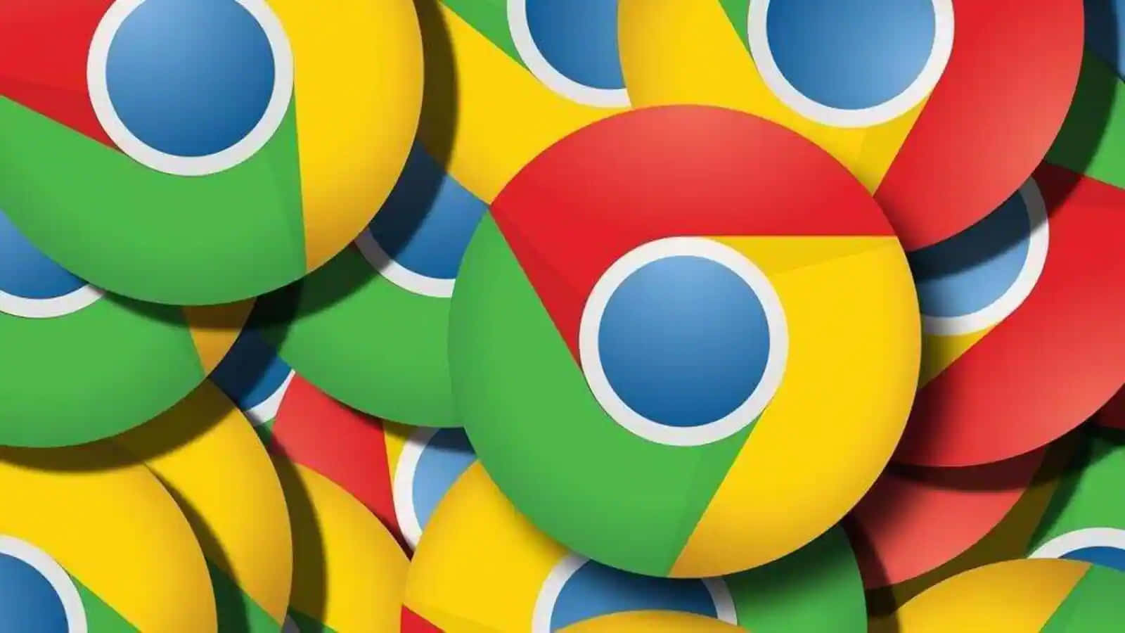 Chrome 桌布 壁紙 — 紅色、黃色、綠色和藍色的Google Chrome標誌重疊的鮮豔特寫，帶有柔和陰影。