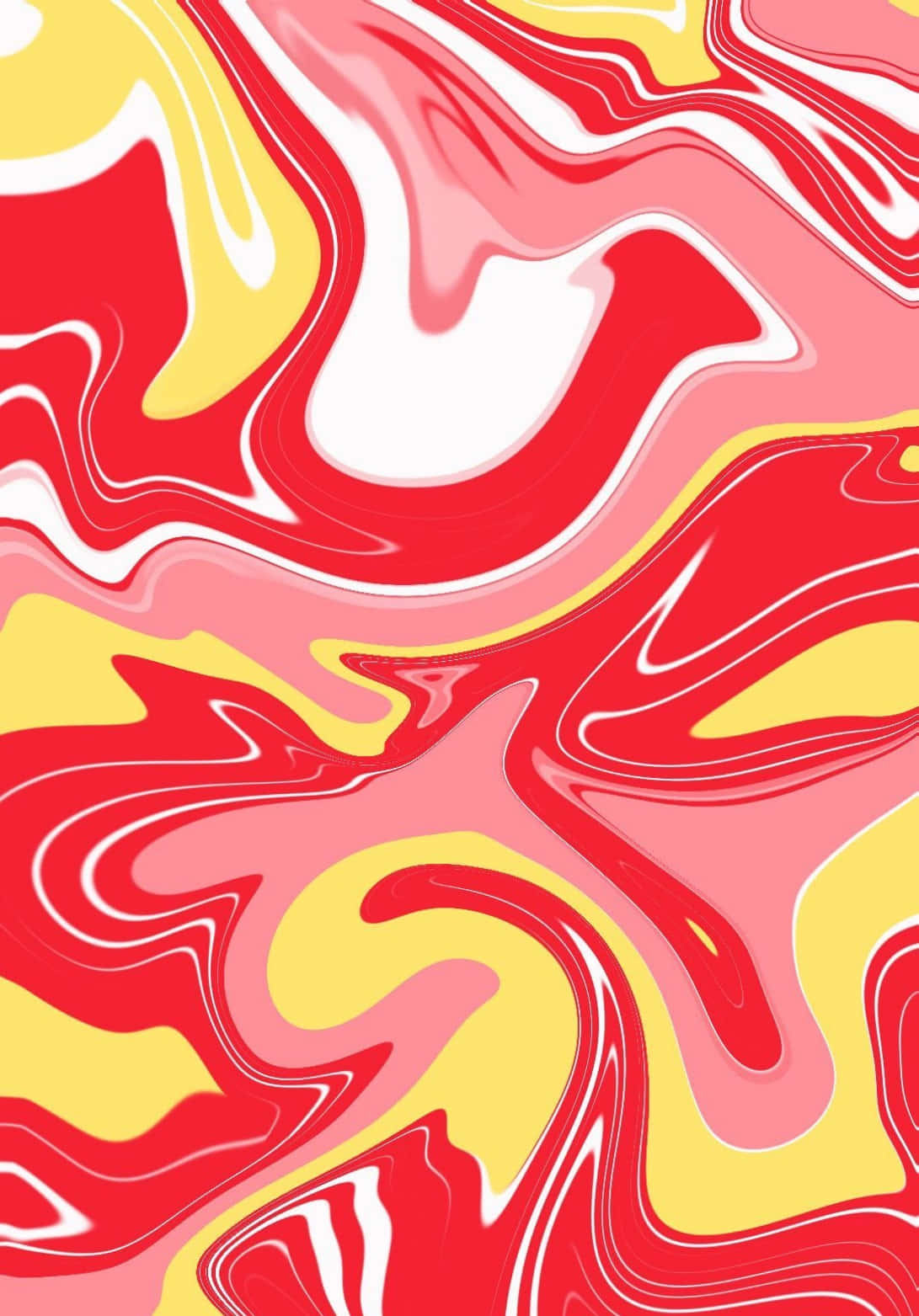 Groovy 桌布 壁紙 — 紅色、黃色和白色的鮮豔漩渦圖案，呈現流暢的抽象動感。