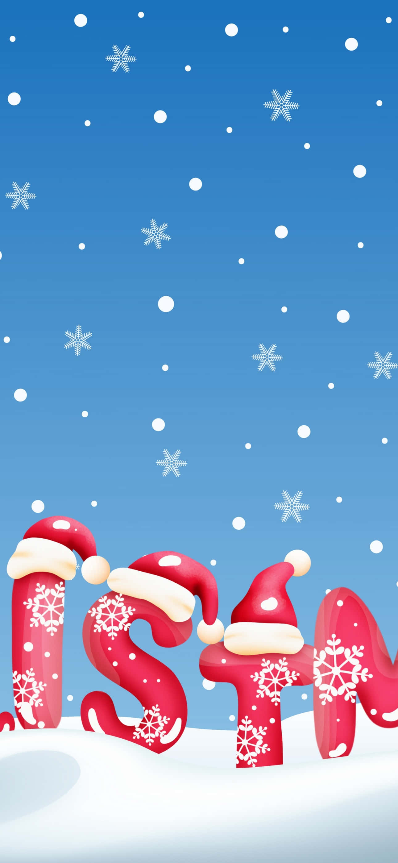 雪 桌布 壁紙 — 紅色3D字母拼出「MERRY」，帶有聖誕帽和雪花，背景是飄雪的天空。