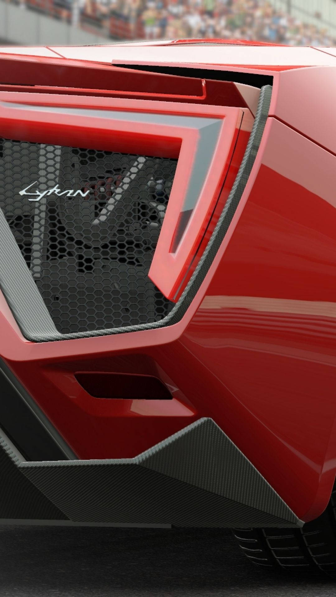 cars 桌布 壁紙 — 紅色Lykan Hypersport的侵略性尾部特寫，帶有碳纖維飾邊和六角形通風口。