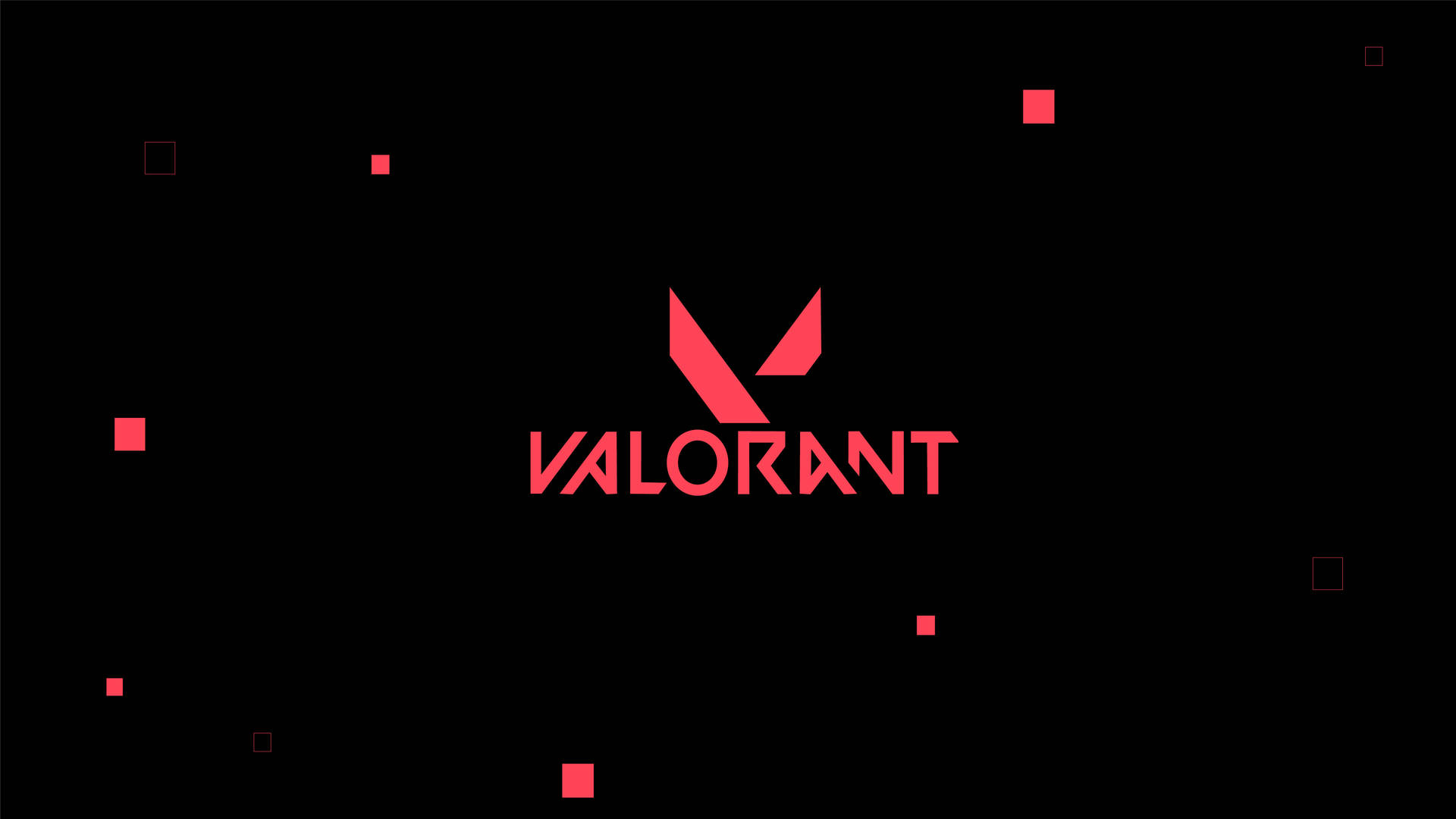 紅色Valorant標誌搭配黑色背景上的浮動方塊。 — Valorant Logo 壁紙