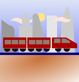 紅色列車城市景觀插圖 壁紙