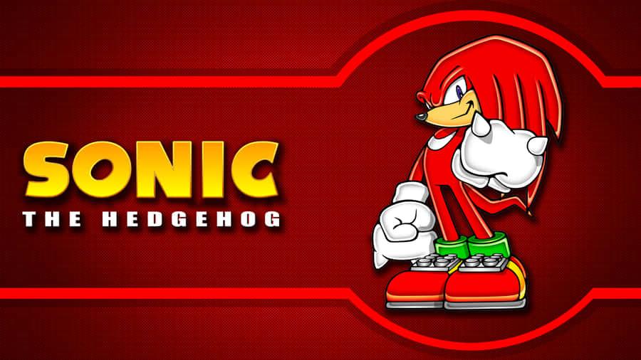 Knuckles 桌布 壁紙 — 紅色刺蝟角色納克魯斯自信地站在帶有 'SONIC THE HEDGEHOG' 文字的醒目紅色背景前。