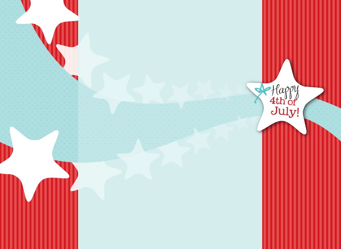 fourth of july 桌布 壁紙 — 紅色和淺藍色條紋背景，帶有白色星星和星形「Happy 4th of July!」問候語。