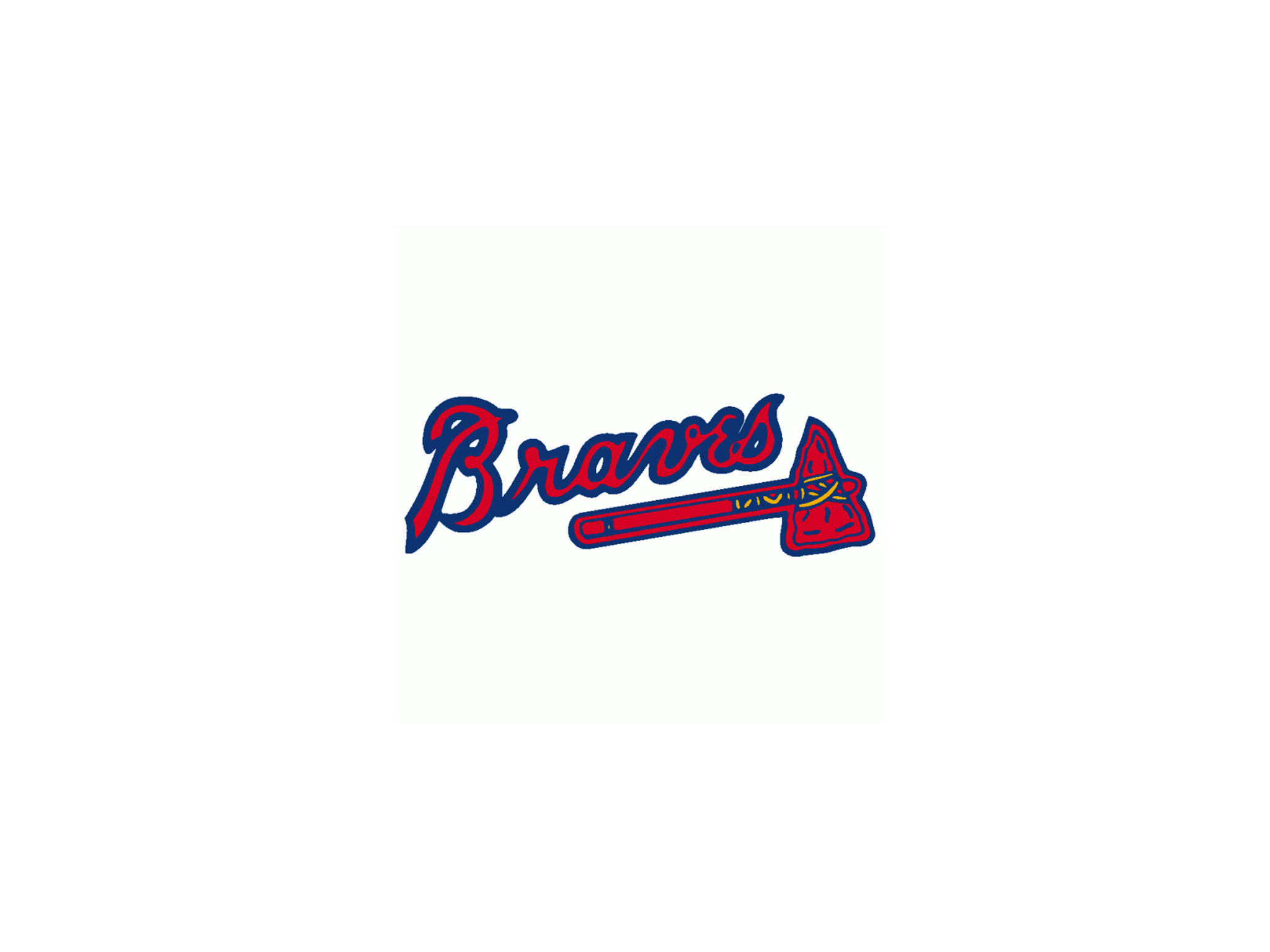 Braves 桌布 壁紙 — 紅色和藍色的 Braves 標誌，帶有風格化的戰斧，背景為奶油色。