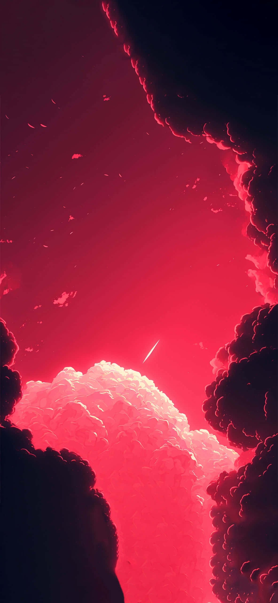 紅色天空與雲朵和紅日 壁紙