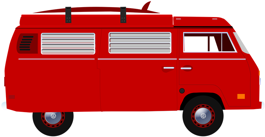 紅色復古嬉皮廂型車 壁紙
