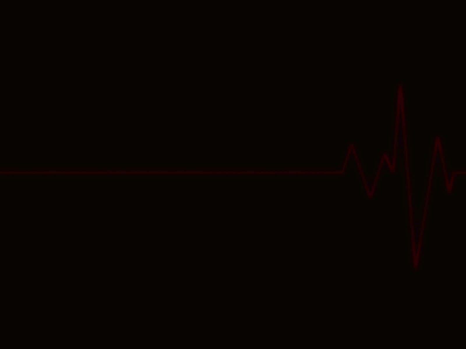 Heart Rate 桌布 壁紙 — 紅色心跳線在黑色背景上脈動，向右逐漸變成平直線。
