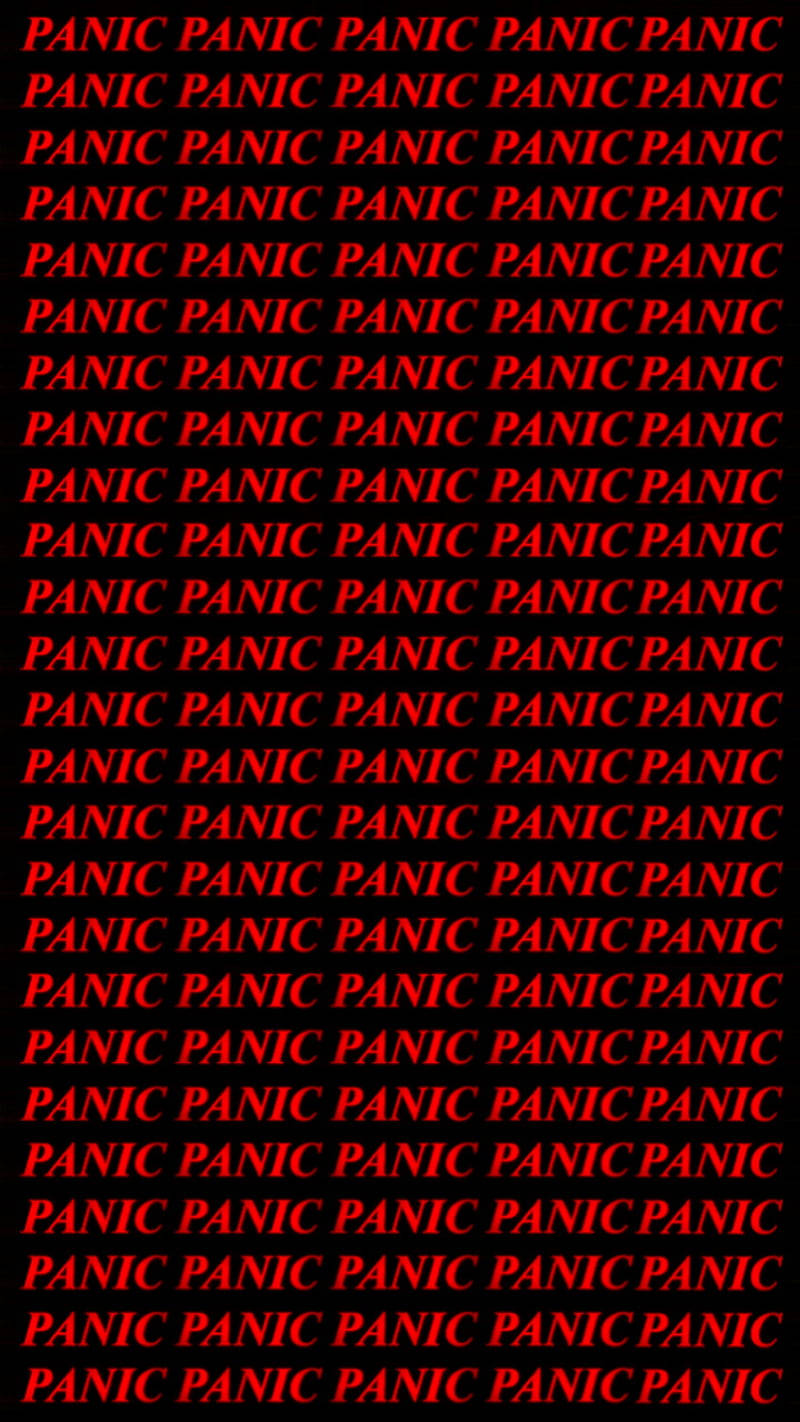 Panic 桌布 壁紙 — 紅色恐慌文字在黑色背景上以網格重複，營造出混亂緊迫的視覺效果。