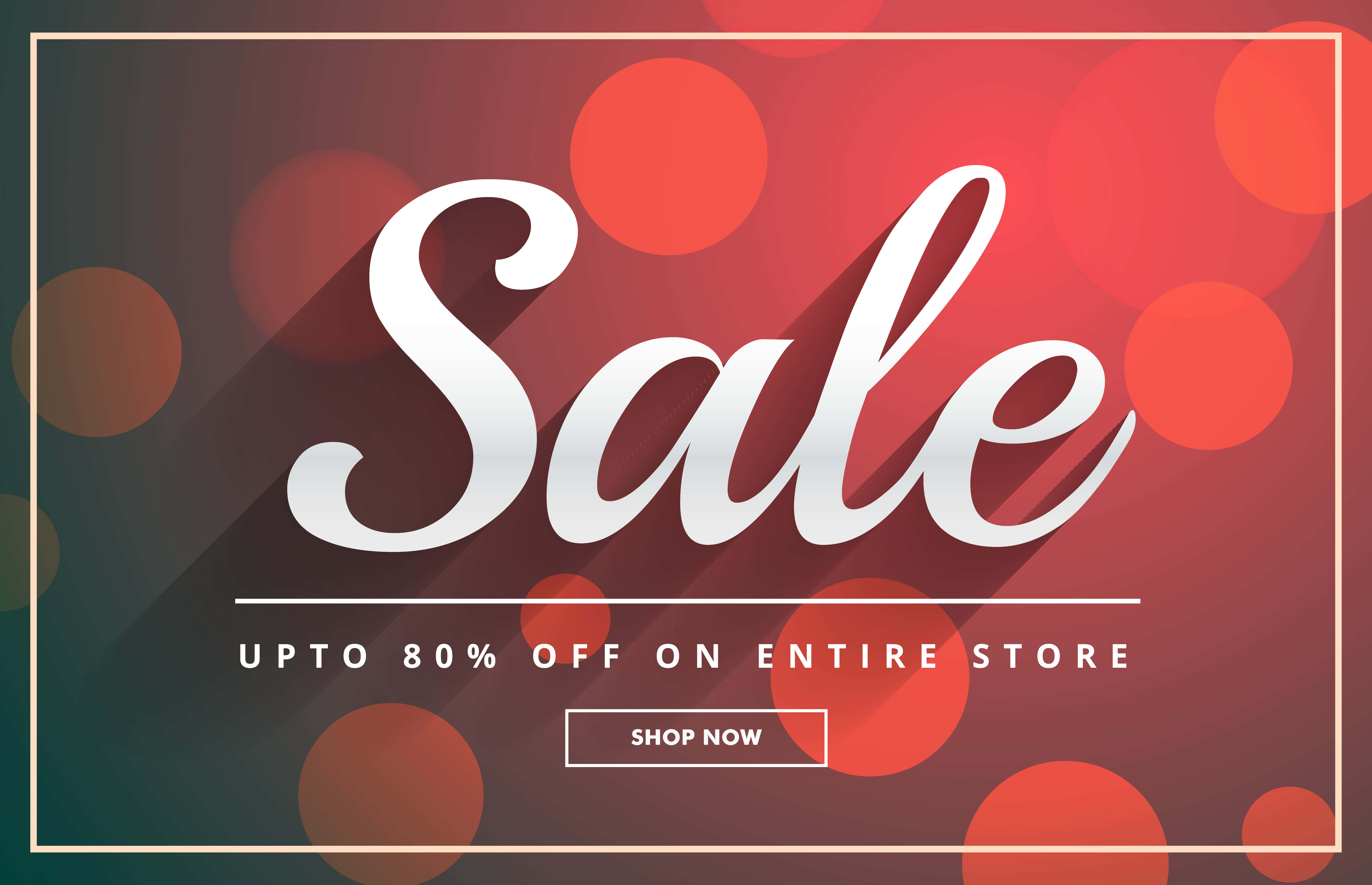 Sales 桌布 壁紙 — 紅色散景背景上帶有陰影的粗體白色「Sale」文字，宣傳高達80%折扣，並附有立即購買按鈕。