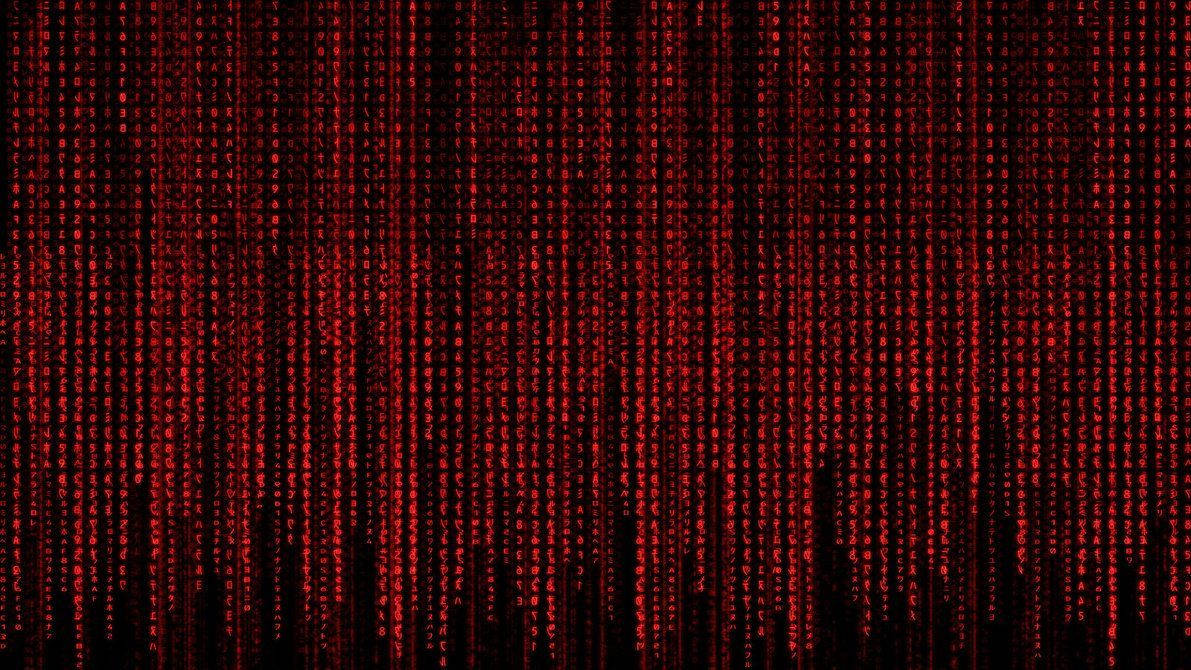 矩陣 桌布 壁紙 — 紅色數位代碼流垂直傾瀉在黑色背景上，呈現 Matrix 風格的視覺效果。