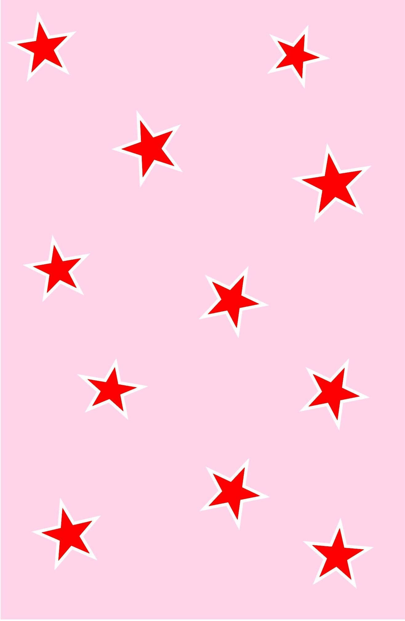 Red Star 桌布 壁紙 — 紅色星星帶有白色輪廓，在柔和的粉紅色背景上以分散的圖案漂浮。