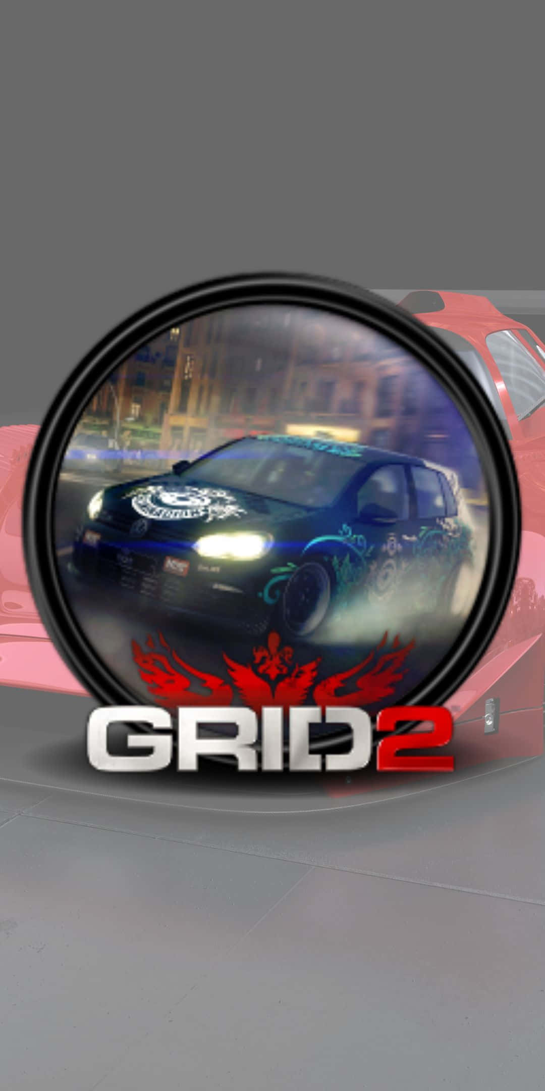video games 桌布 壁紙 — 紅色汽車的側鏡反射出一輛藍色賽車在夜間城市中飄移，車頭燈閃爍發光。