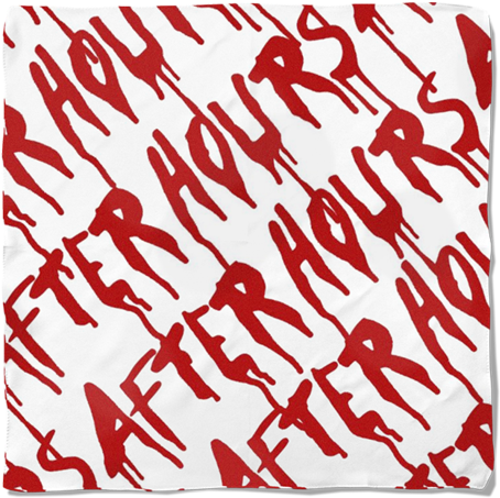 Vlone 桌布 壁紙 — 紅色滴落的「AFTER HOURS」文字在白色布料背景上對角重複。