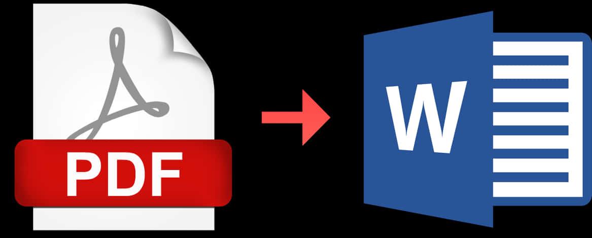 microsoft 桌布 壁紙 — 紅色箭頭從 PDF 圖示指向 Word 文件圖示，背景為黑色。