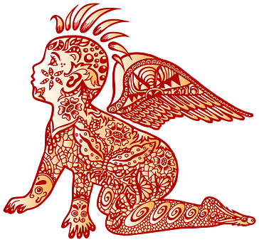 紅色翅膀幼獸插畫 壁紙