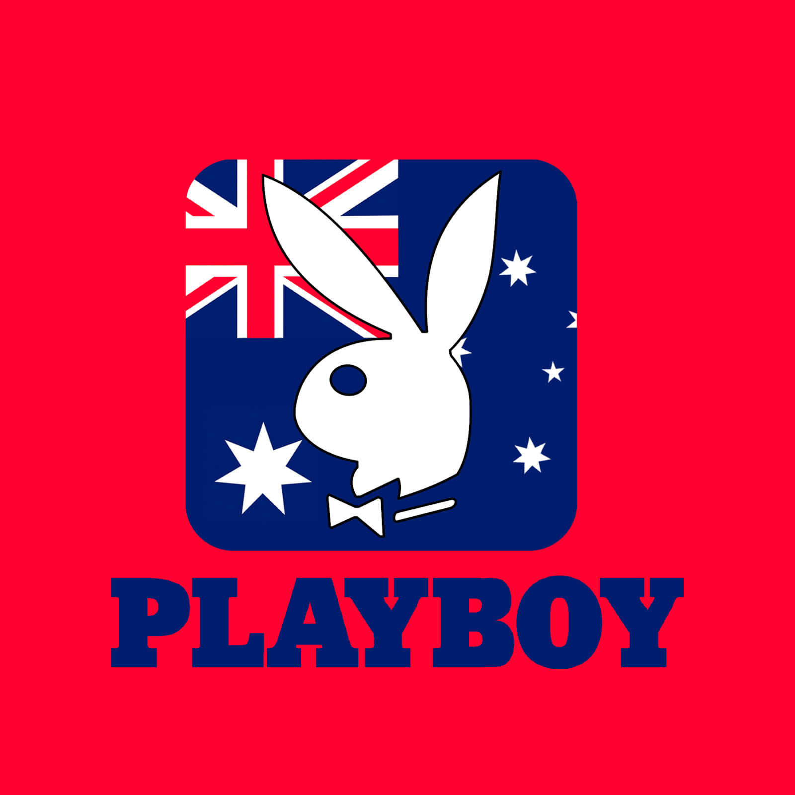 花花公子 桌布 壁紙 — 紅色背景上帶有澳洲國旗設計的Playboy標誌。