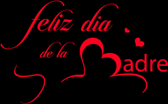 Mother's Day 桌布 壁紙 — 紅色草書文字顯示 feliz dia de la madre，母親剪影在黑色背景上形成心形。