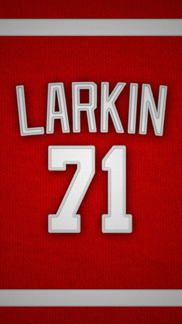 hockey 桌布 壁紙 — 紅色運動球衣近照，白色縫線名字LARKIN和號碼71。