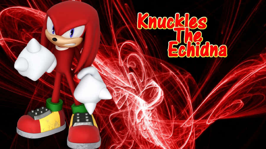 Knuckles 桌布 壁紙 — 紅色針鼴納克魯斯動態地站在旋轉的紅色能量背景前，他的名字以粗體文字顯示。
