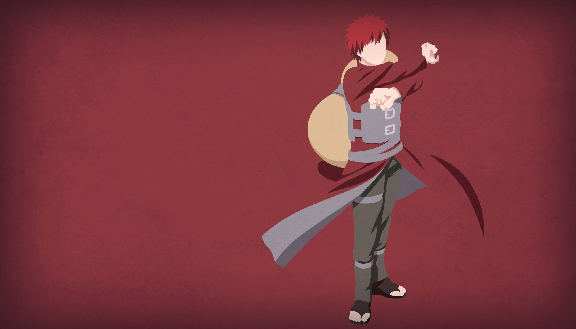 Gaara 桌布 壁紙 — 紅髮披風的動漫角色在紋理深紅色背景前擺出動態姿勢。