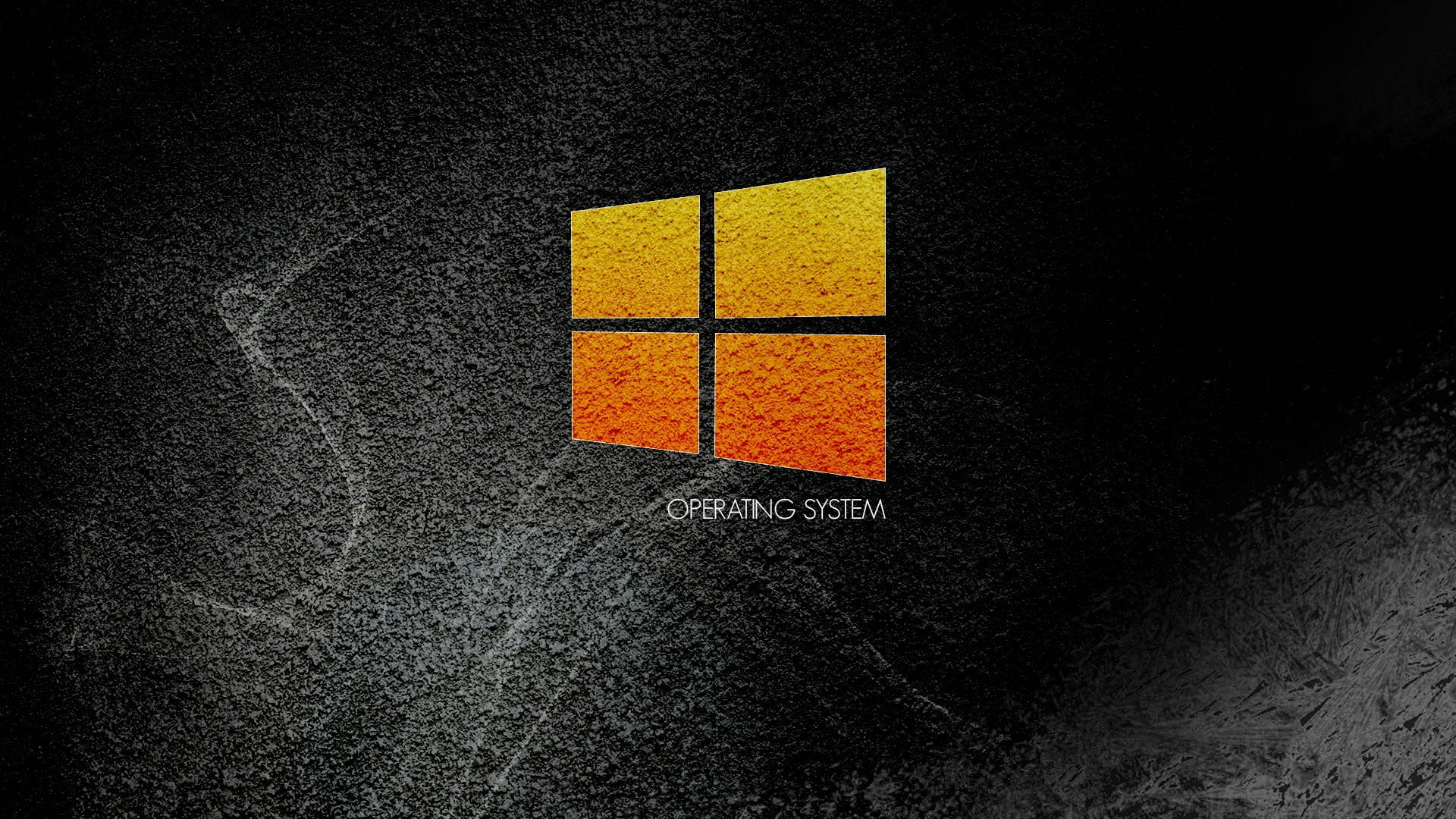 1920X1080 桌布 壁紙 — 紋理深色背景上有一個發光的Windows標誌，帶有橙色和黃色窗格以及微弱的白色劃痕。