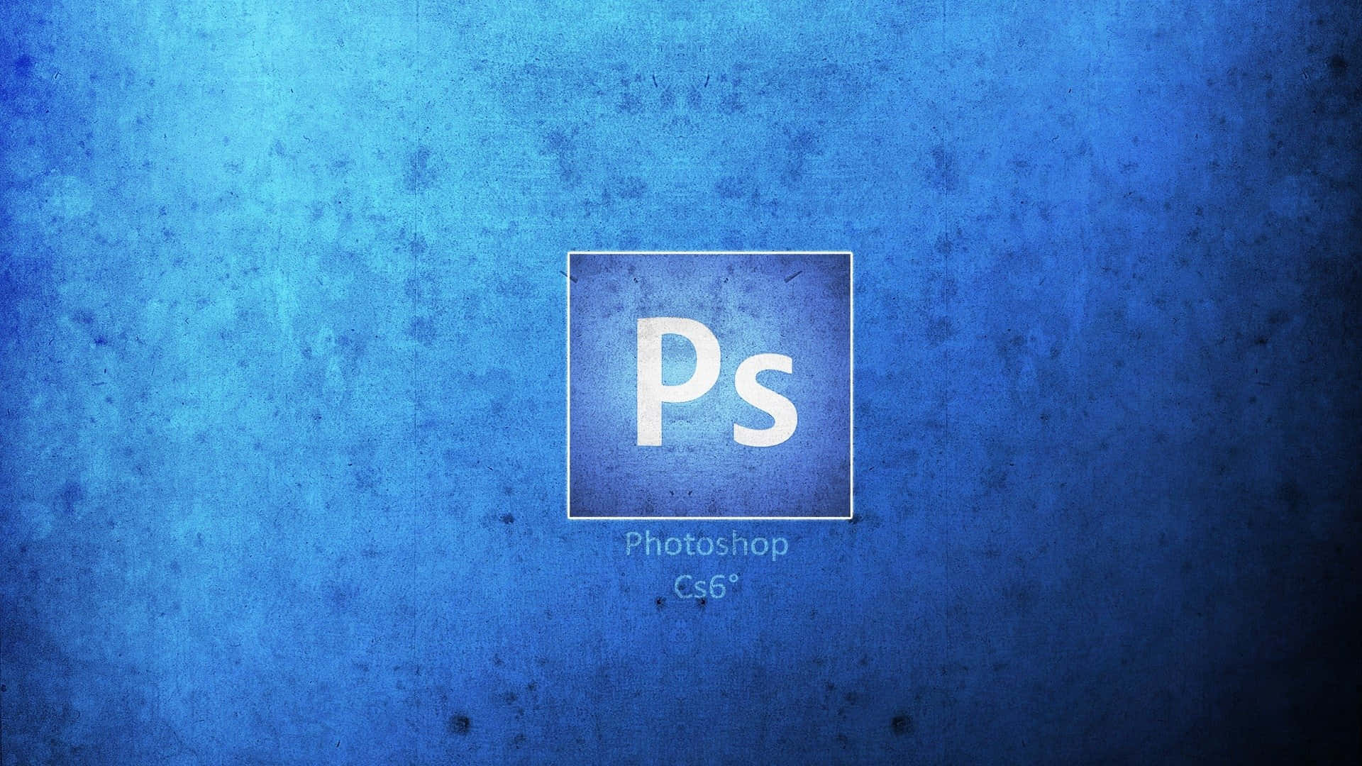 標誌 桌布 壁紙 — 紋理藍色牆上有一個白色框線的正方形，中間是Photoshop Cs6標誌。