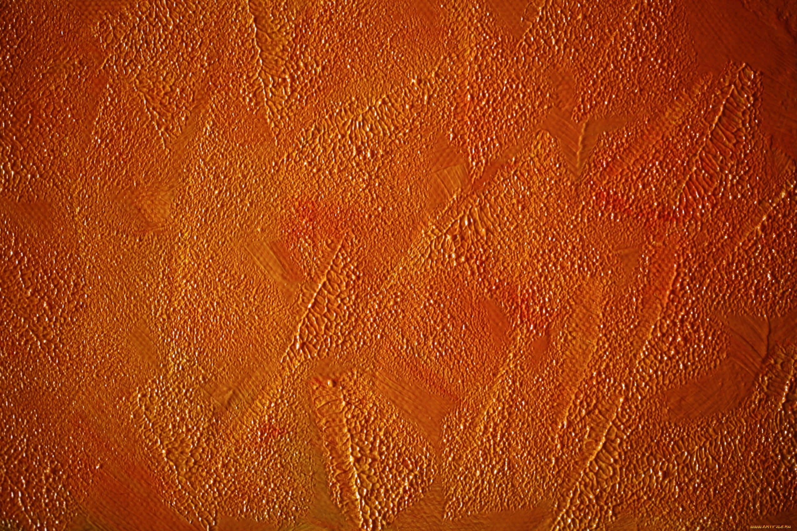 Paint Texture 桌布 壁紙 — 紋理豐富的橙色牆壁，帶有筆觸圖案和微妙的色彩變化。