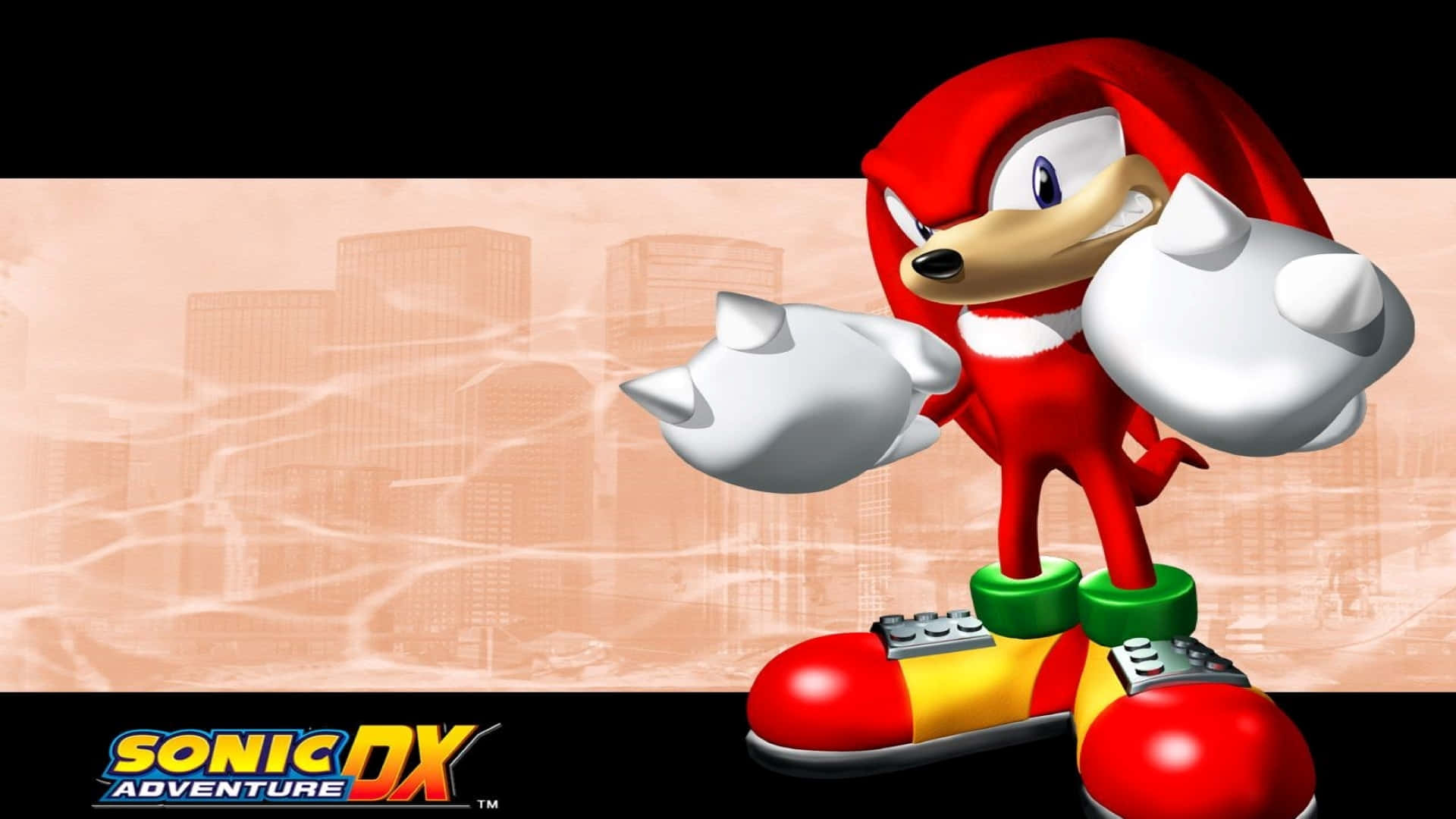 Sonic Adventure HD 桌布 壁紙 — 納克魯斯在《音速小子大冒險DX》的風格化城市背景中自信地站立。