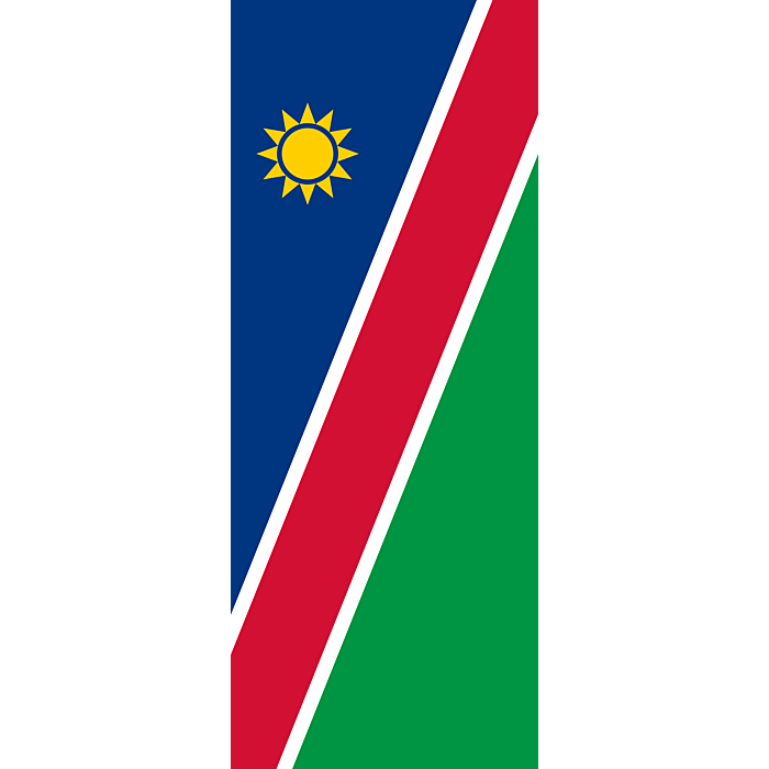 Namibia 桌布 壁紙 — 納米比亞國旗以藍色為底，上有黃色太陽和白色邊框的紅色和綠色對角條紋。