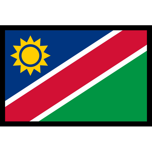 Namibia 桌布 壁紙 — 納米比亞國旗以藍色為底色，帶有黃色太陽和白色斜條紋，分隔紅色和綠色部分。