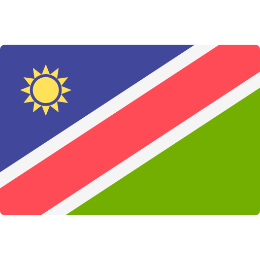 Namibia 桌布 壁紙 — 納米比亞國旗包含一個帶有黃色太陽的藍色三角形、一條帶白色邊框的紅色斜條紋和一個綠色三角形。