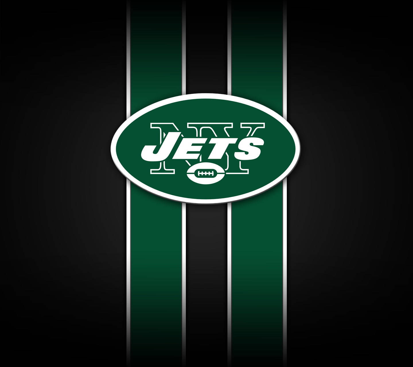 NFL Team Logo 桌布 壁紙 — 紐約噴射機隊標誌置於深色背景中央，帶有垂直綠色和白色條紋。