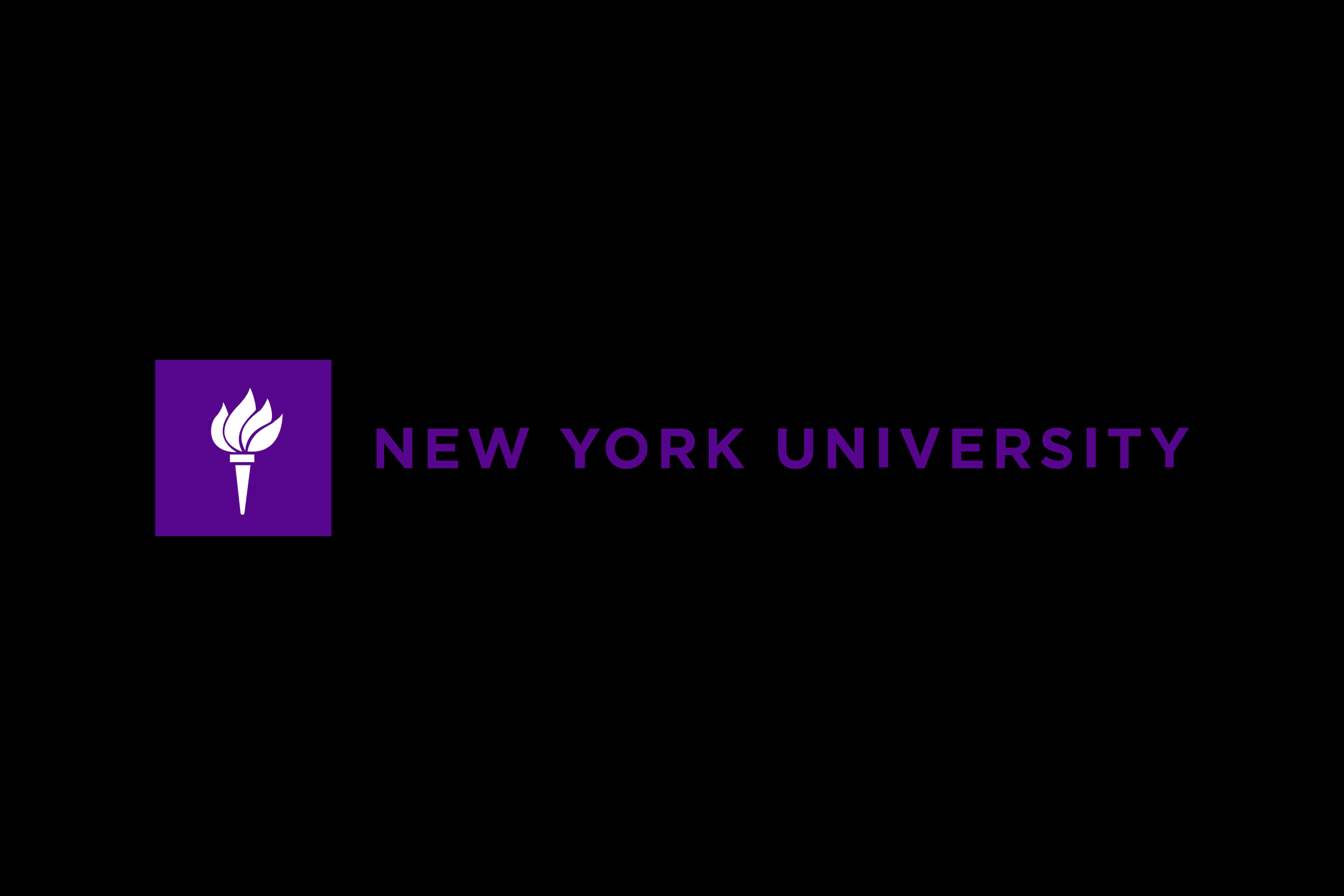 Nyu 桌布 壁紙 — 紐約大學標誌，帶有紫色火炬圖標和黑色背景上的文字。