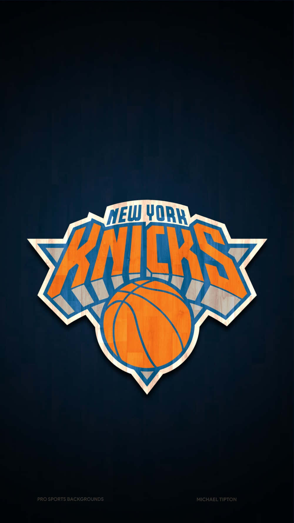 Knicks 桌布 壁紙 — 紐約尼克隊標誌，橙色籃球居中於深藍色紋理背景上。