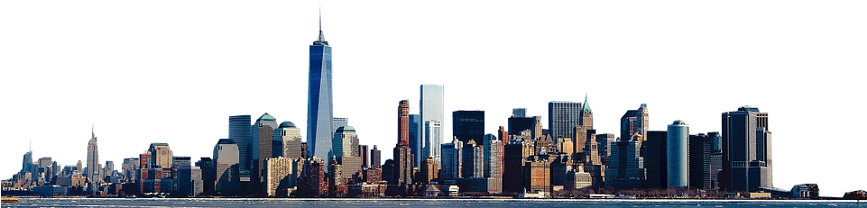 New York 桌布 壁紙 — 紐約市天際線在黃昏時的全景視圖，摩天大樓在漸暗的天空中形成剪影。