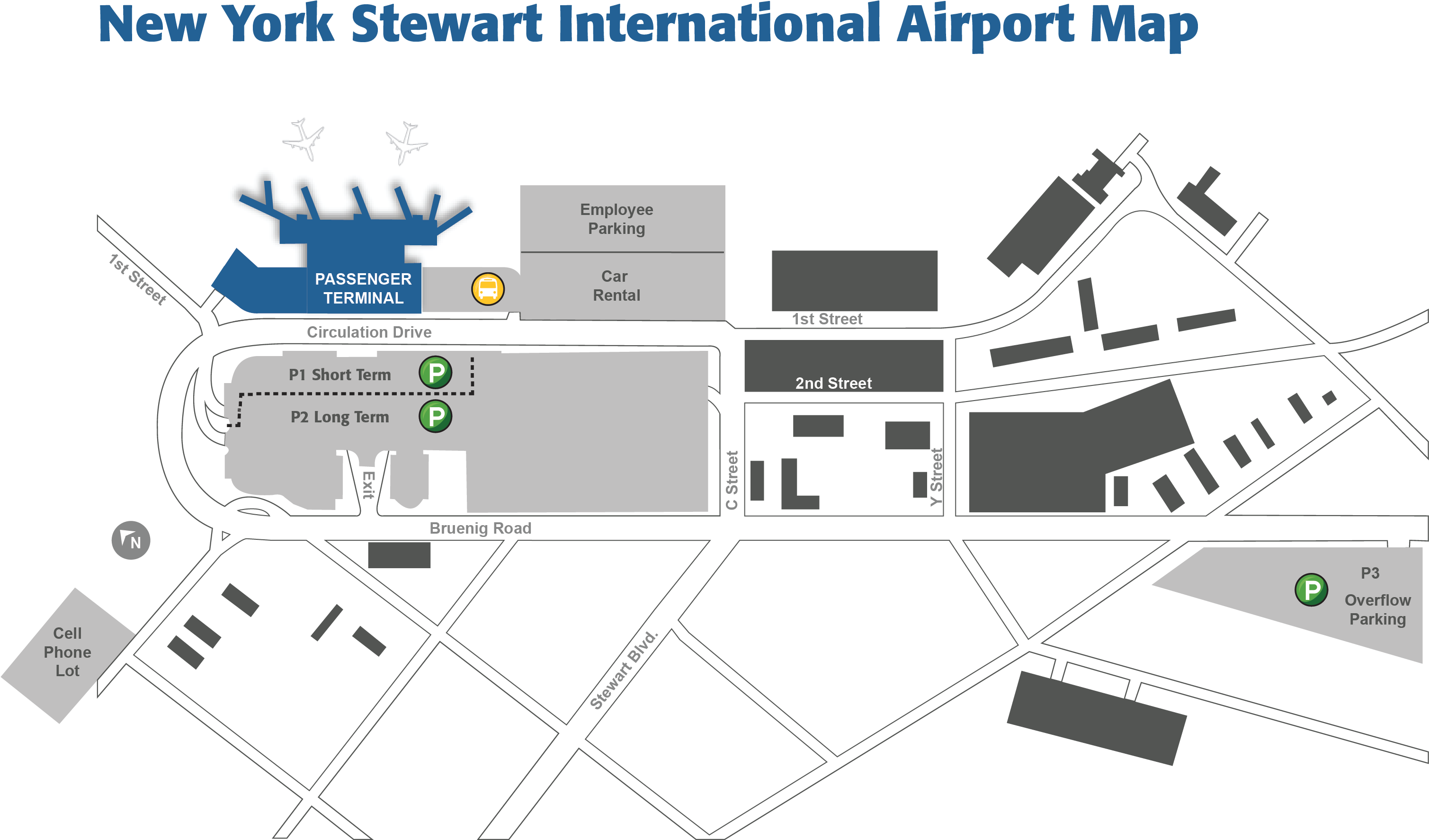 機場 桌布 壁紙 — 紐約斯圖爾特國際機場的黑白示意圖，顯示航站樓停車場和街道佈局。
