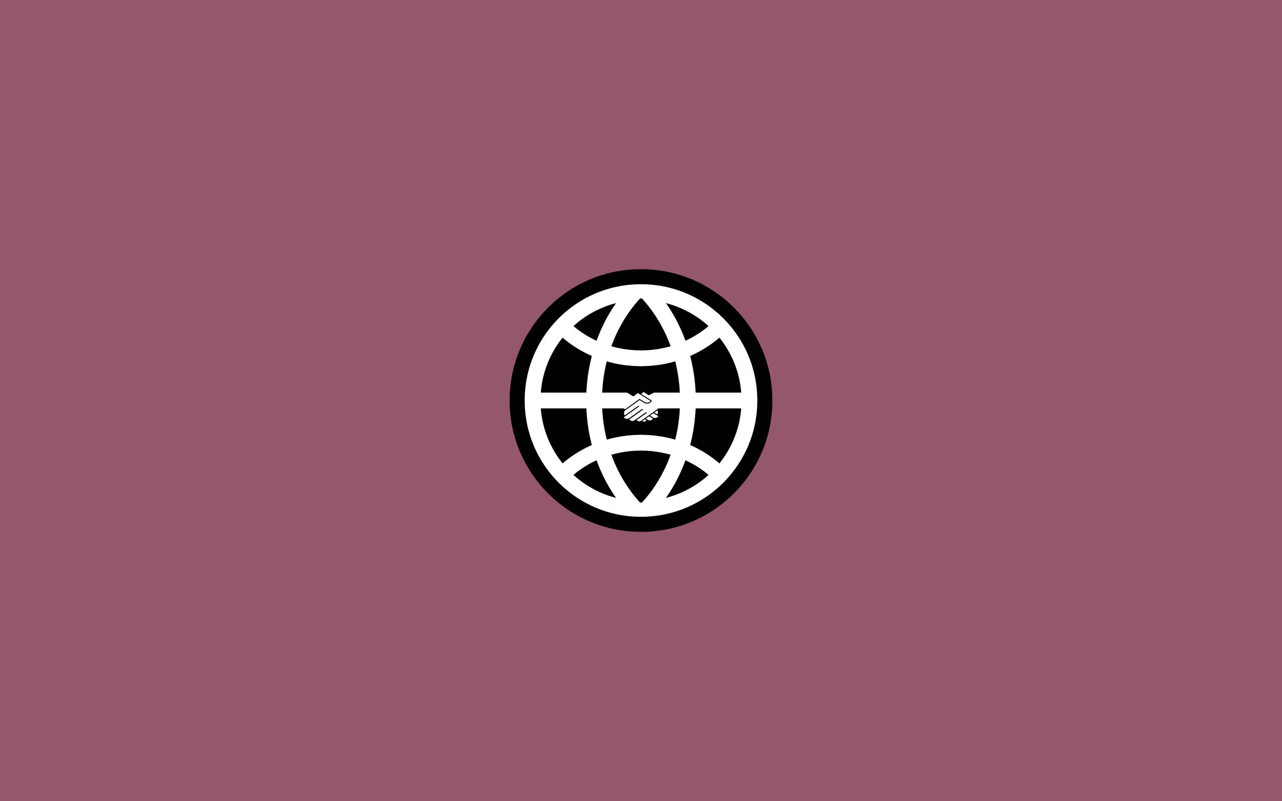 Minimalist iPad 桌布 壁紙 — 純淡紫色背景上，中央有握手圖案的簡約白色地球儀圖示。