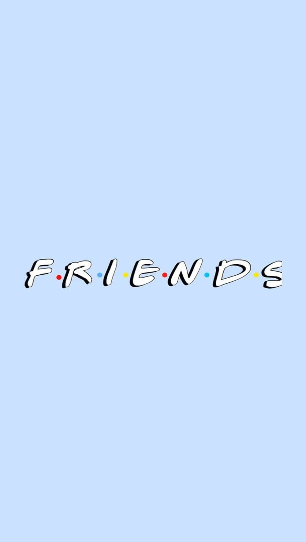 Friends Logo 桌布 壁紙 — 純淺藍色背景上帶有彩色圓點的白色經典「FRIENDS」標誌。