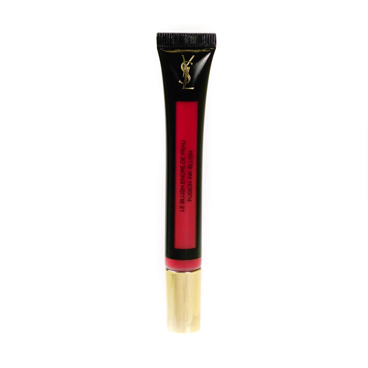 Ysl 桌布 壁紙 — 純白背景上，一支時尚黑金YSL Fusion Ink Blush腮紅管，內含鮮紅色產品清晰可見。