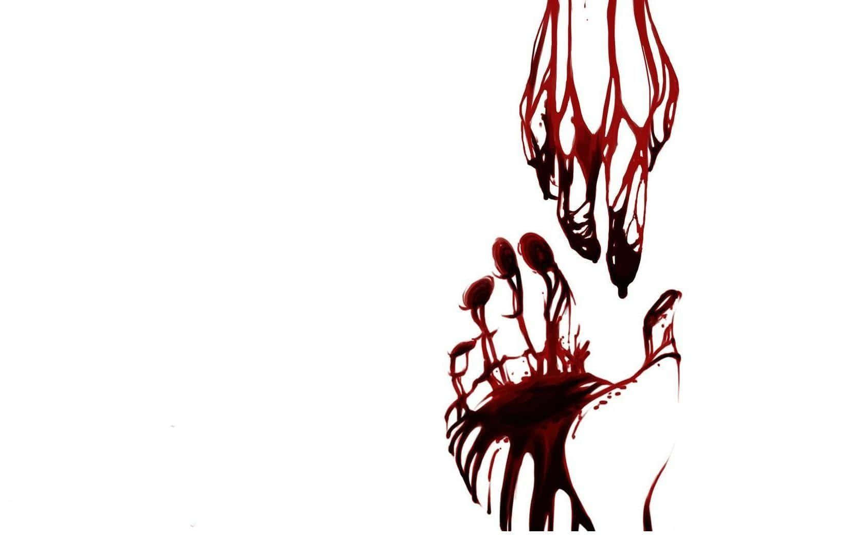 Blood 桌布 壁紙 — 純白背景上，兩個風格化的手滴著深紅色血液，呈現圖形恐怖插圖。