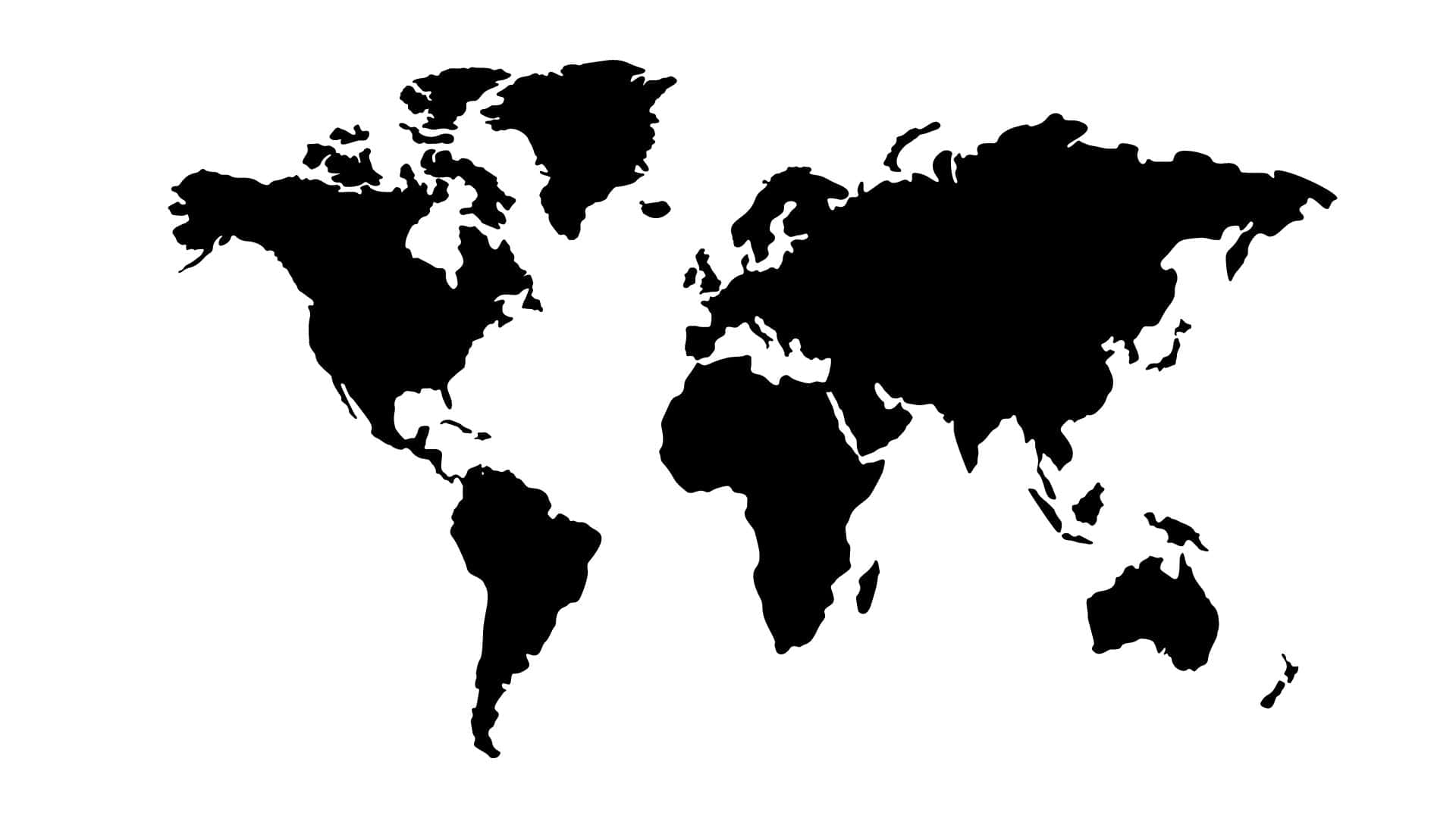 Map 桌布 壁紙 — 純白背景上大膽的黑色世界地圖剪影，簡約乾淨。