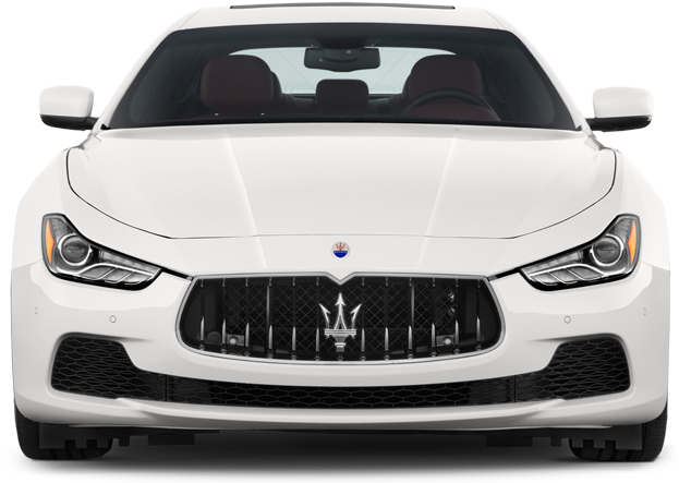 Vehicle 桌布 壁紙 — 純白色瑪莎拉蒂跑車的正面視圖，配備時尚車頭燈和標誌性三叉戟徽章。