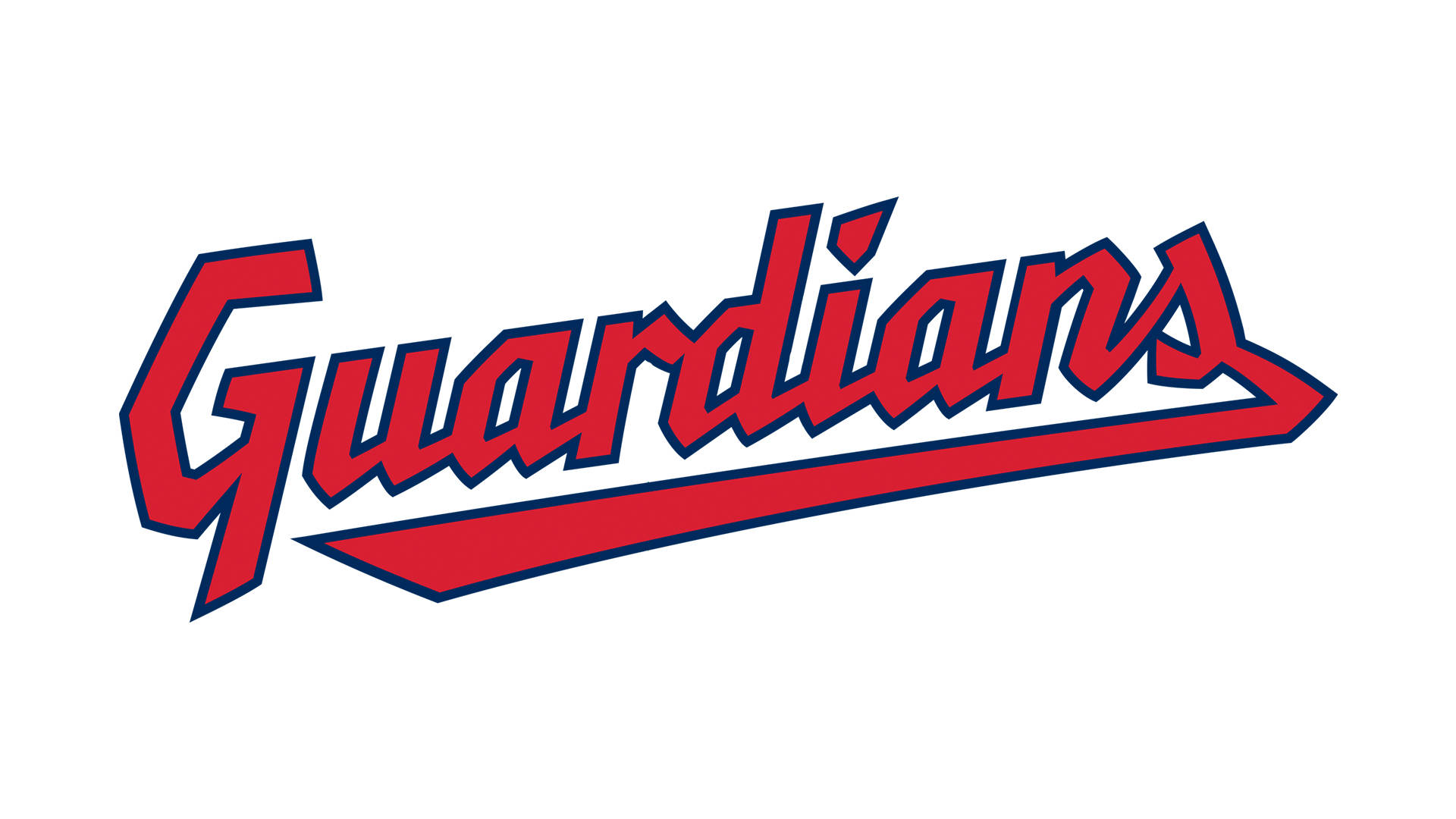 克里夫蘭守護者 桌布 壁紙 — 純白色背景上，粗體紅藍色「Guardians」標誌，帶有動態字體和底線。