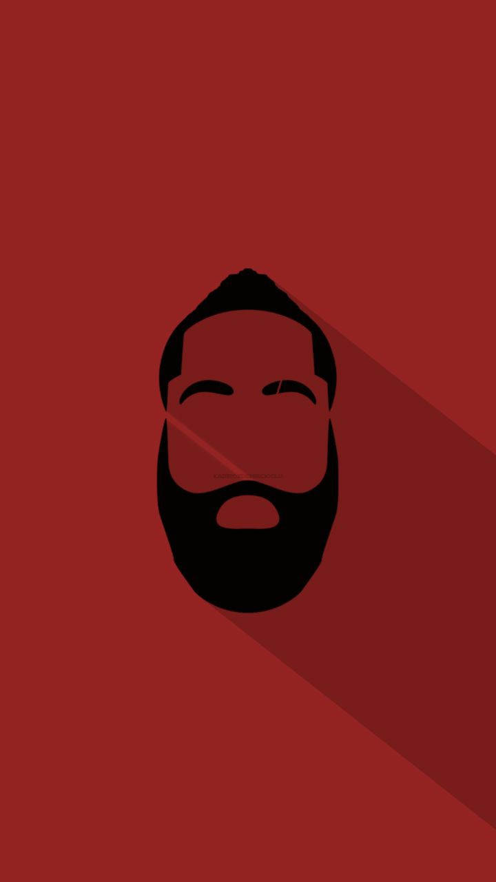 James Harden 桌布 壁紙 — 純紅色背景上，黑色鬍鬚男子臉部的極簡輪廓，帶有長陰影。
