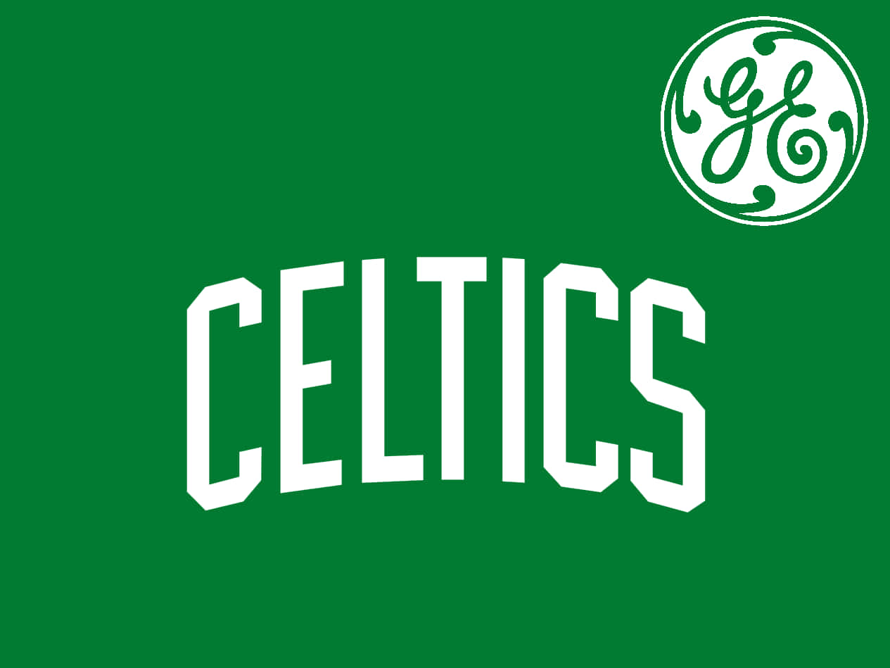 Celtic Irish 桌布 壁紙 — 純綠色背景上粗體白色「CELTICS」文字，右上角有白色GE標誌。