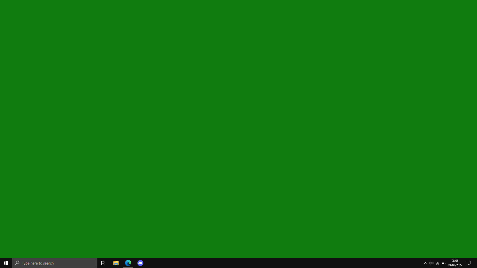 Windows Computer 桌布 壁紙 — 純綠色螢幕，底部有 Windows 工作列顯示時間和圖示。