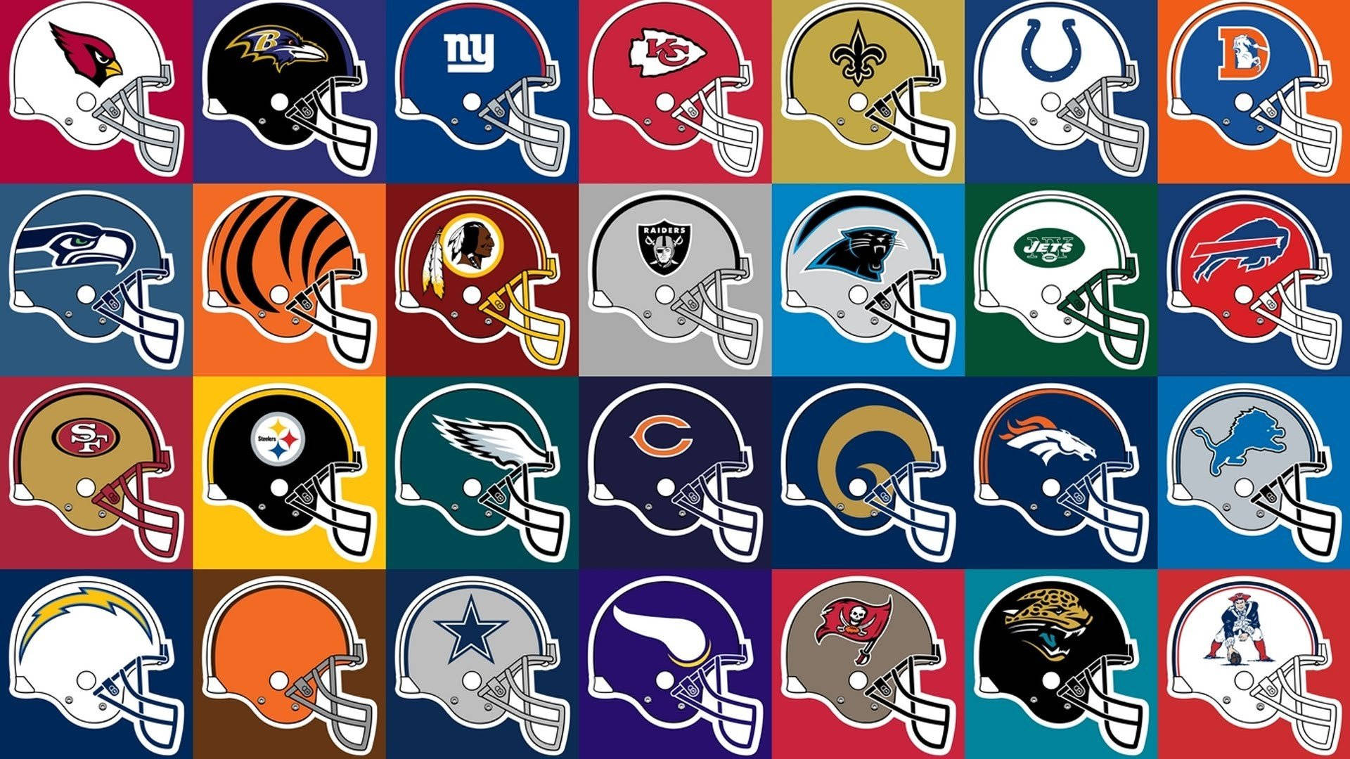 以網格圖案排列的NFL美式足球隊頭盔系列。 — NFL GIF 壁紙