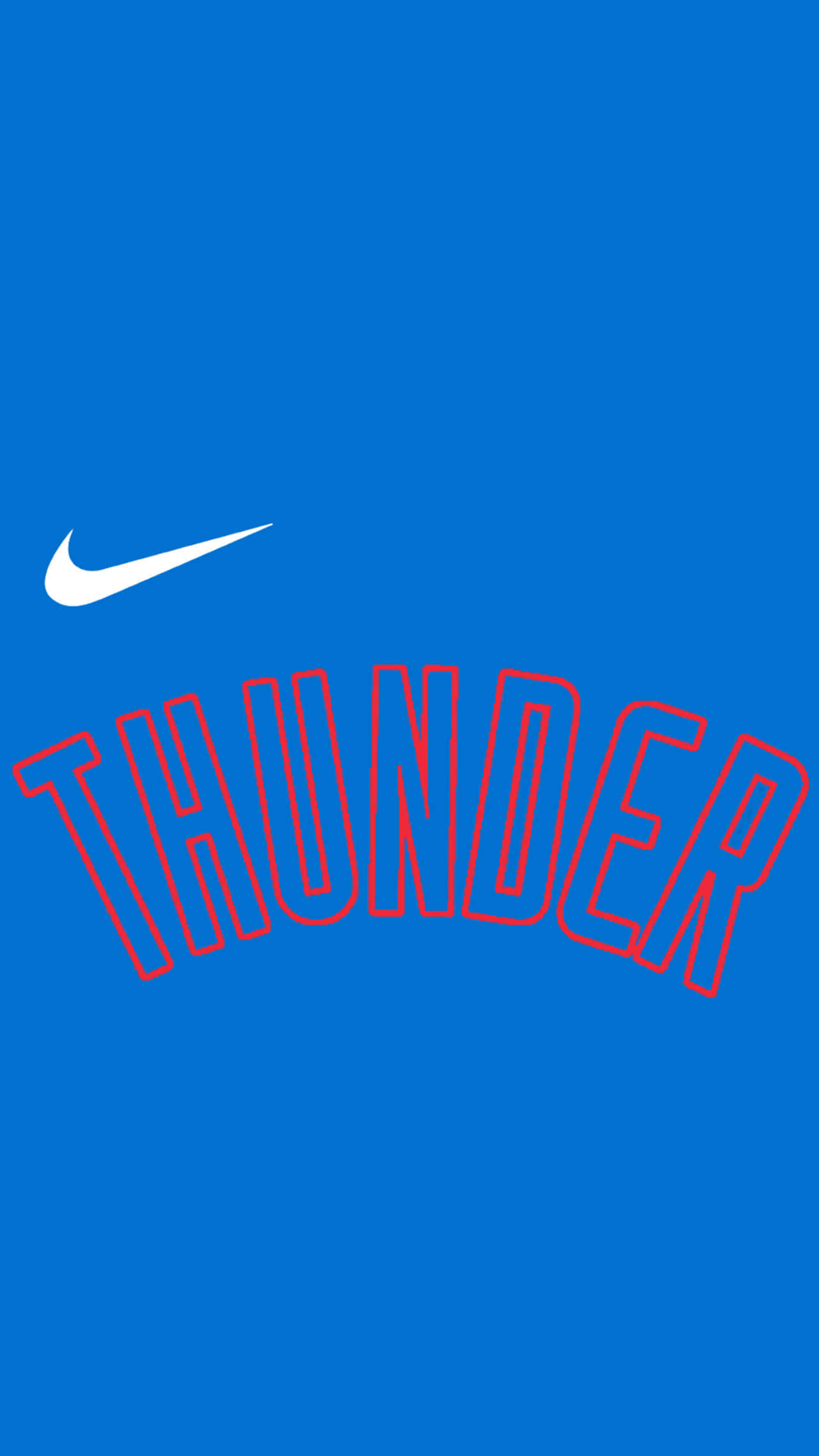 NBA 桌布 壁紙 — 純藍色背景上，粗體紅色輪廓的THUNDER文字和白色Nike勾號。